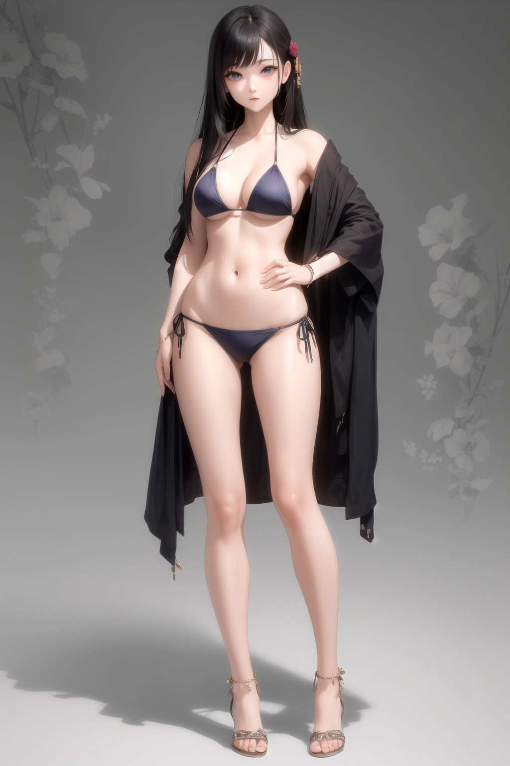 両手を腰に当てる