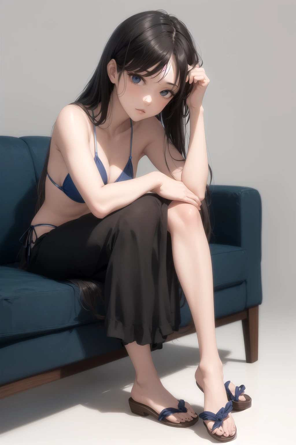 ソファに横座り