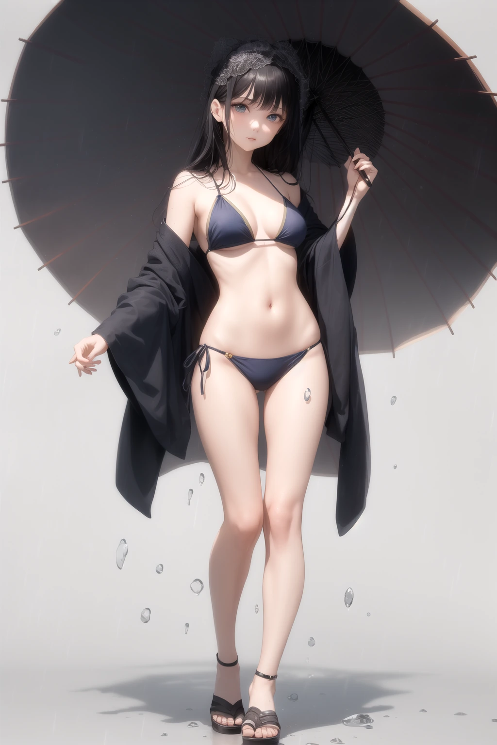 傘で雨を眺める