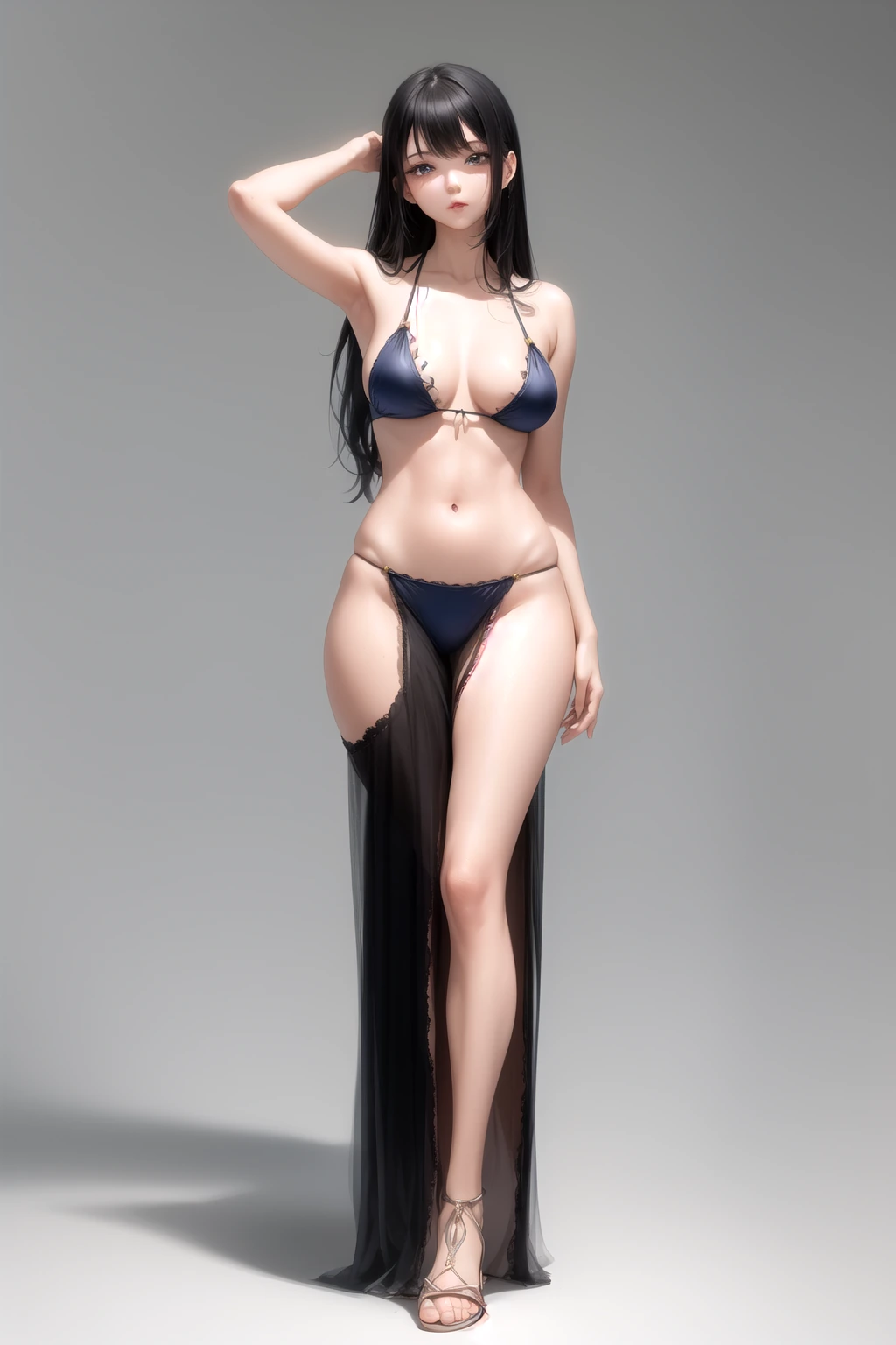 頭上で両手を組む