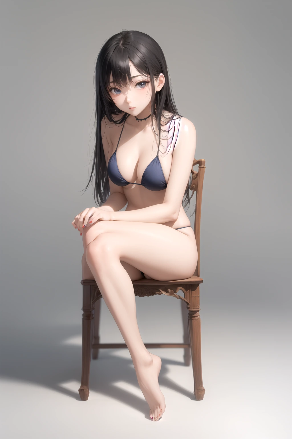 椅子に浅く脚組み