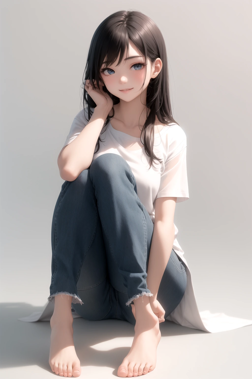 片膝を抱える