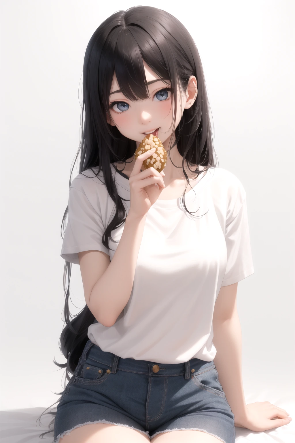 おにぎりを頬張る
