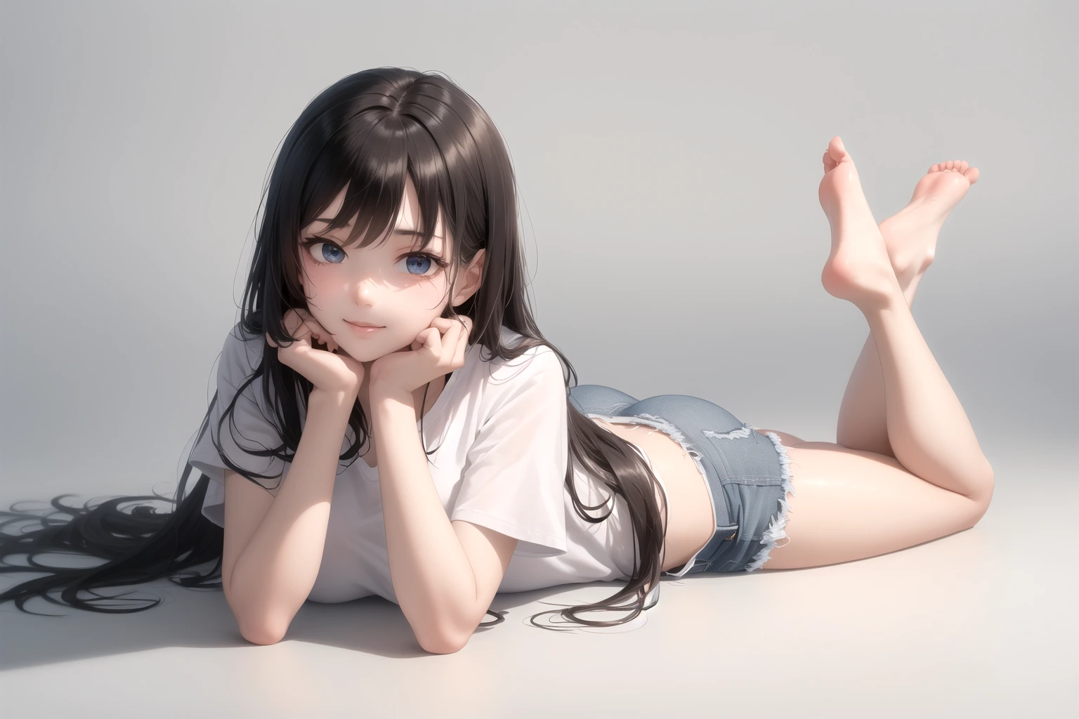 うつ伏せで頬杖