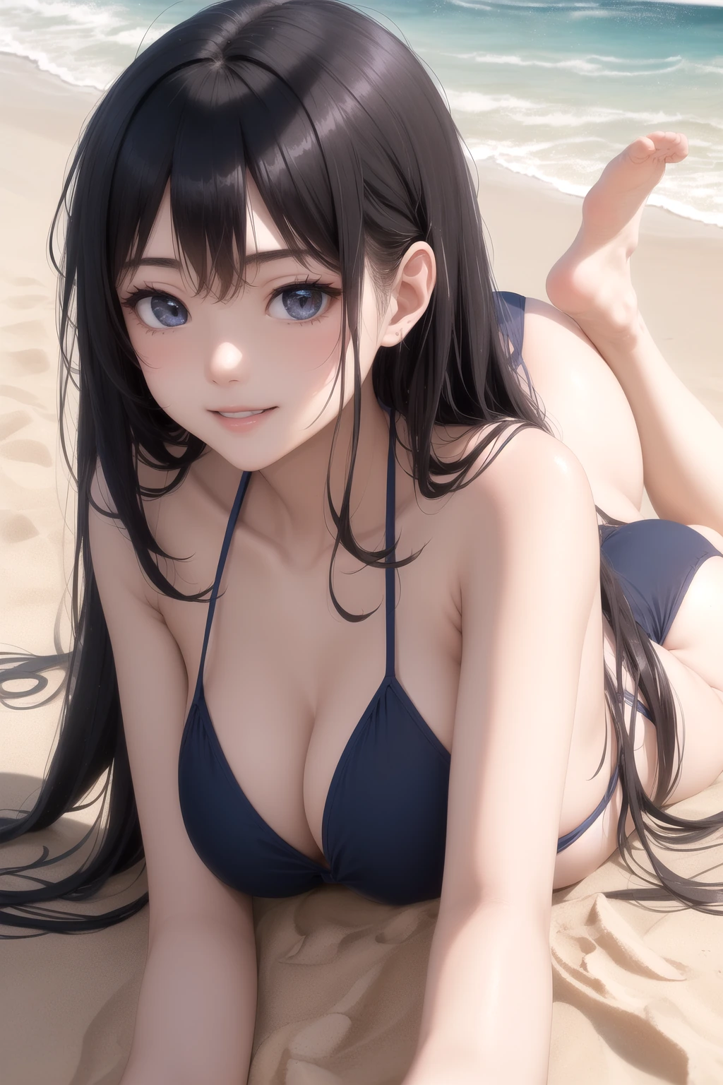 砂浜に大の字で寝転ぶ