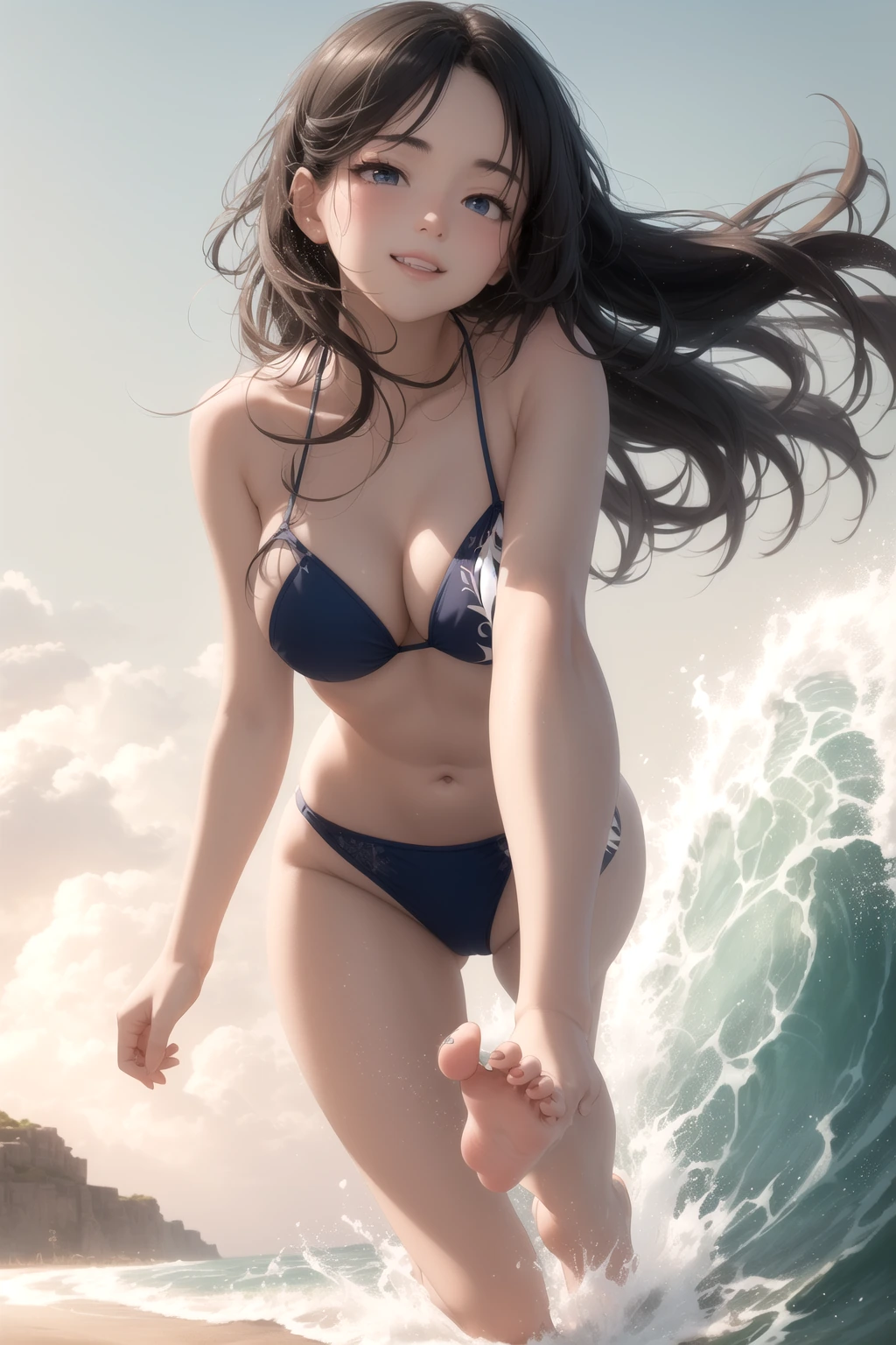 波でバランスを崩す