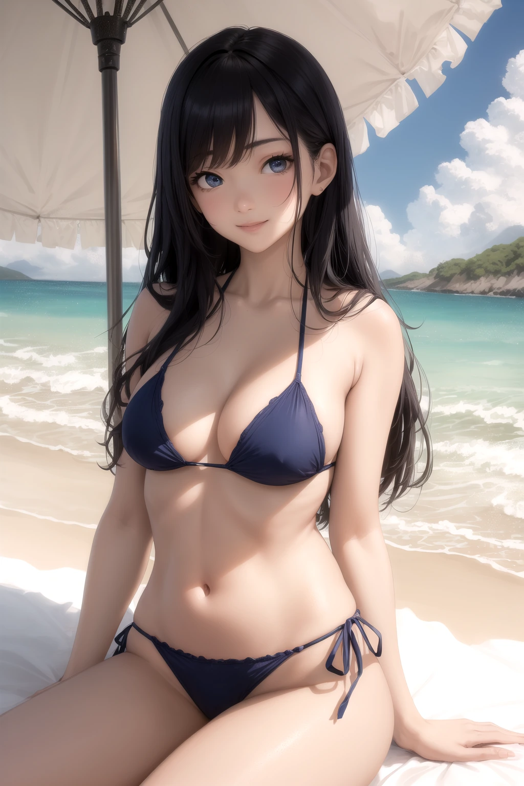パラソルの日陰でくつろぐ