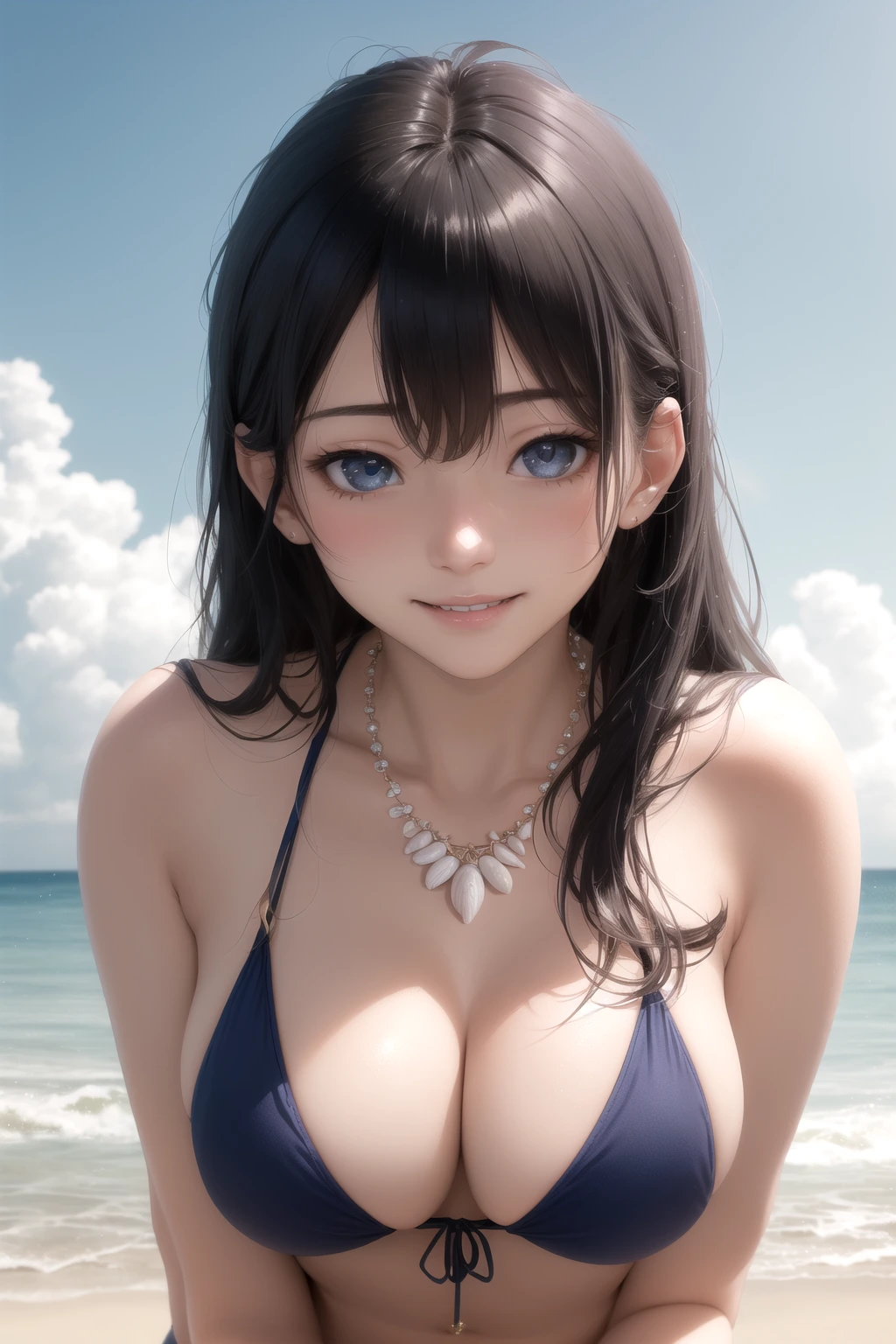 貝殻ネックレスを触る
