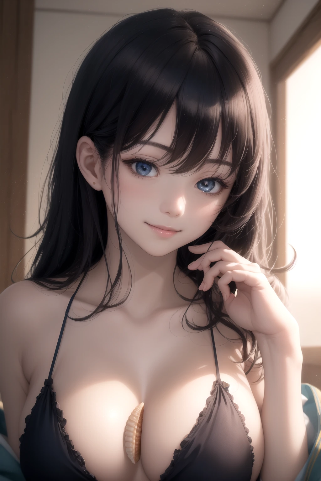 貝殻アクセを見せる