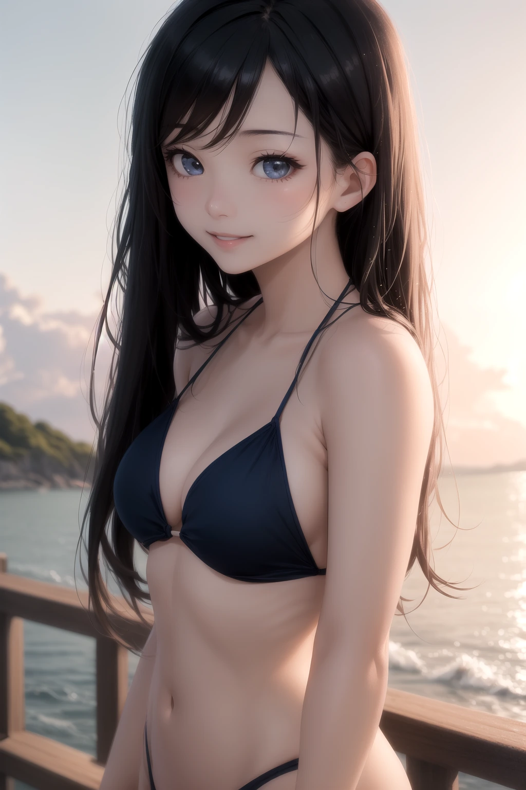 夕暮れにシルエット振り返り