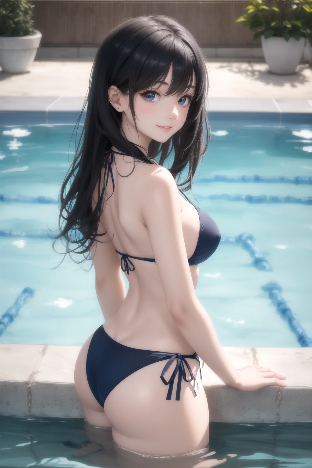 縁につかまり振り返る