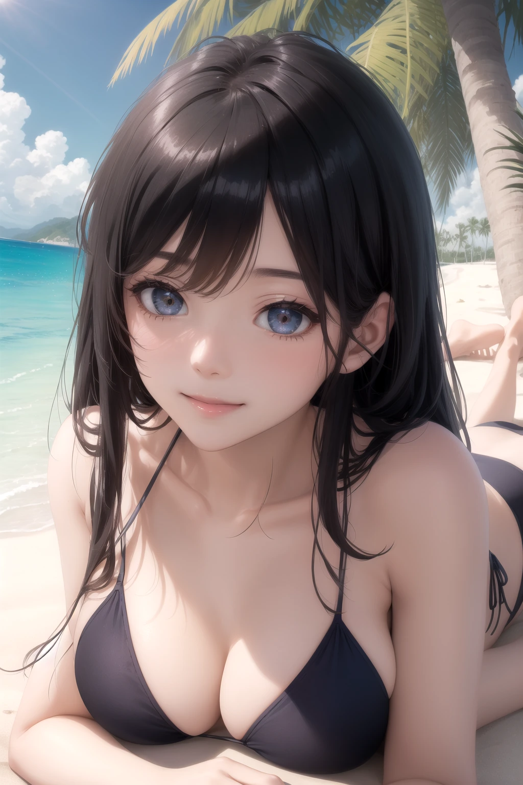 ヤシの木の下で寝転ぶ