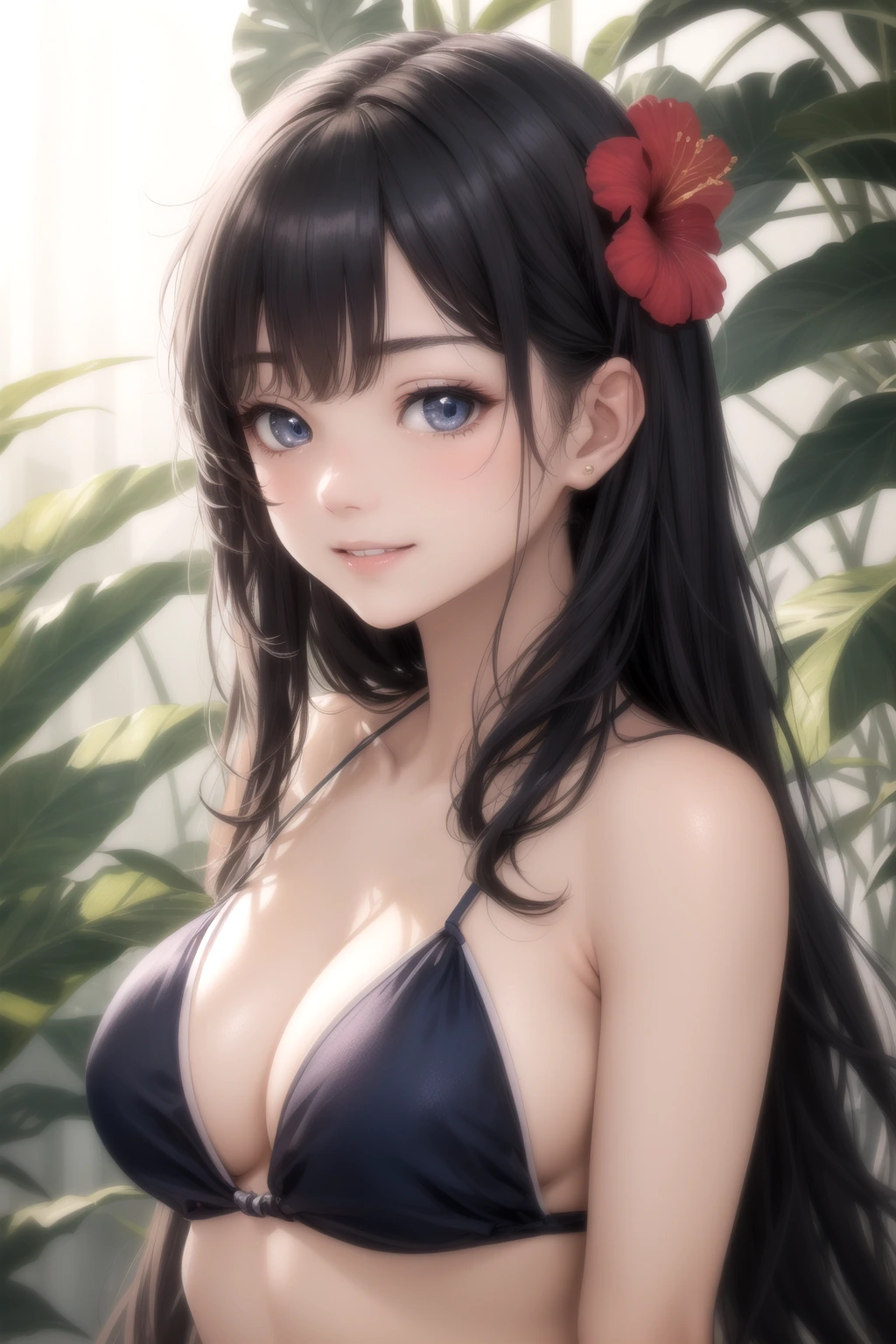 南国の花を髪に飾る