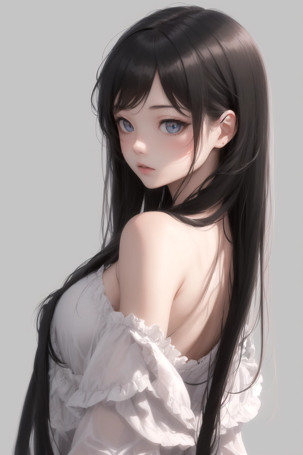 肩越しに振り返る