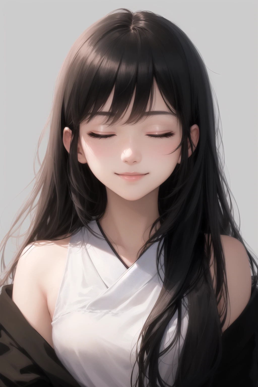 目を閉じて微笑む（eyes closed smile）