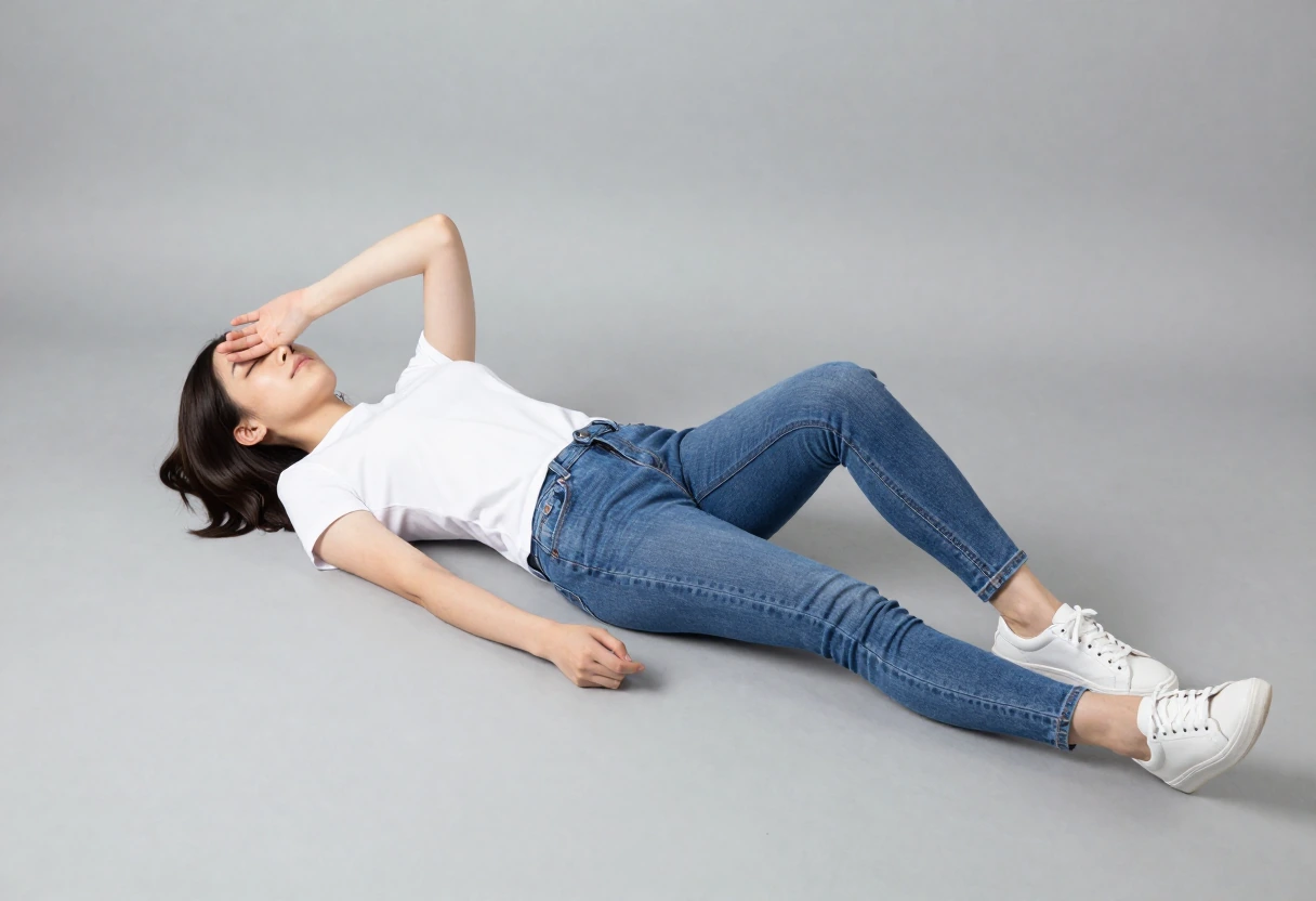 腕で目を覆う