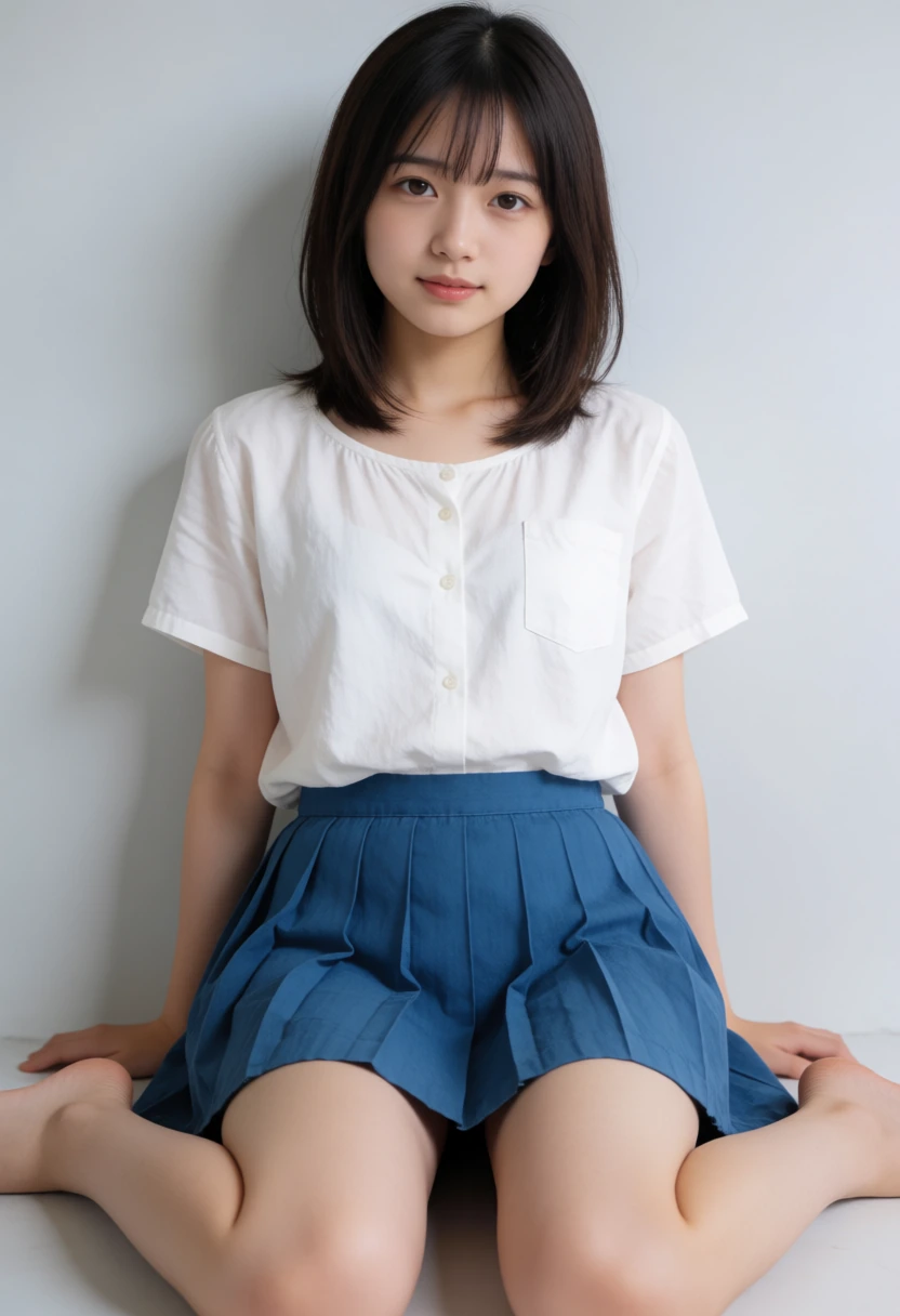 壁にもたれ床座り