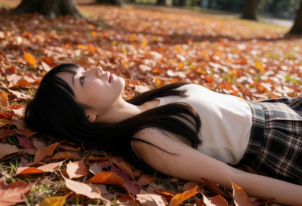 落ち葉で寝転ぶ