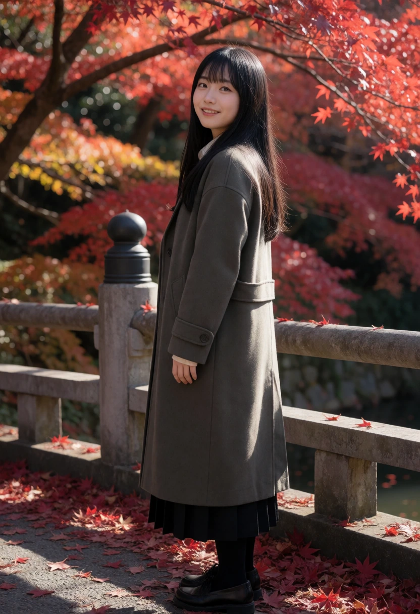 紅葉の橋の上