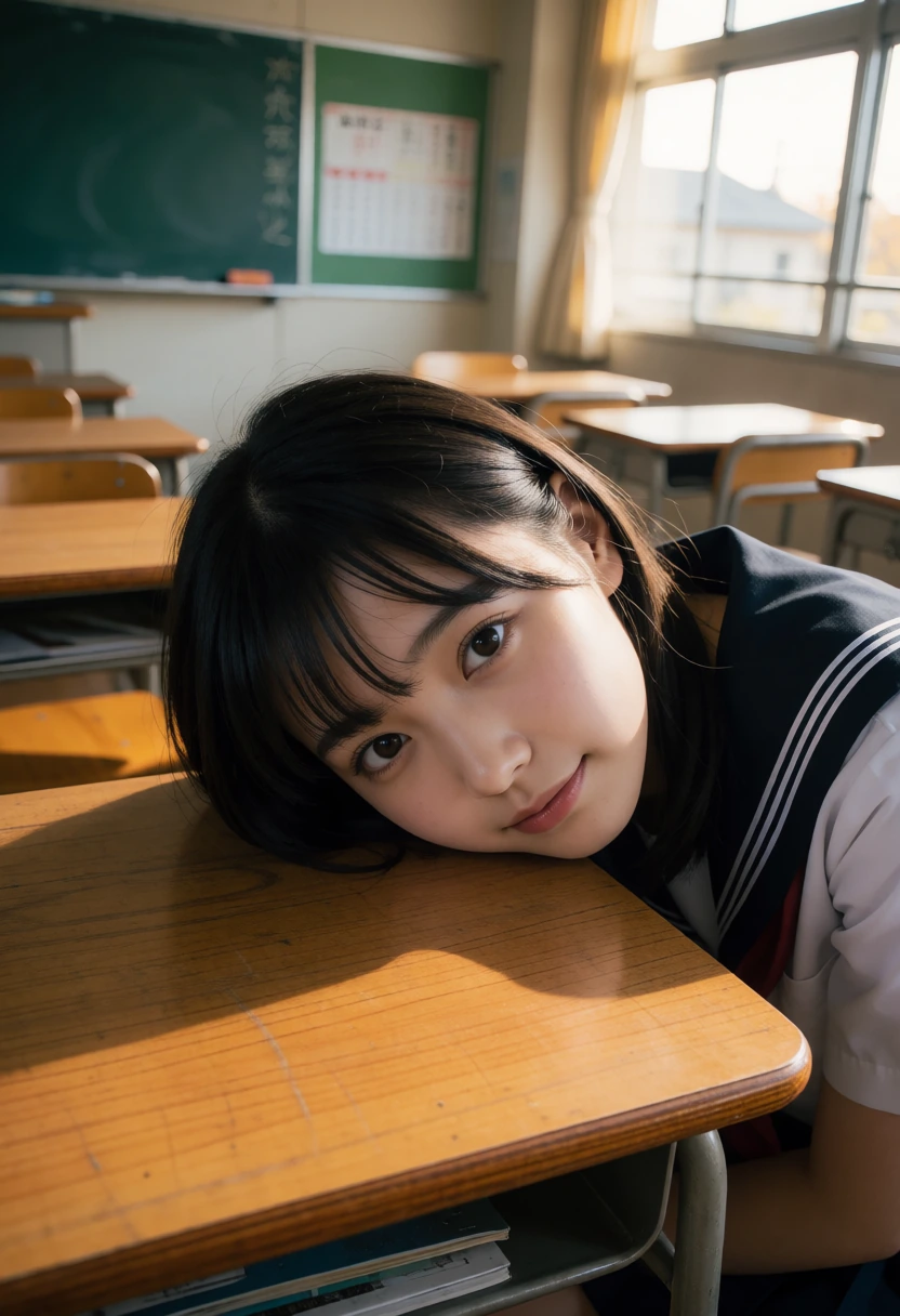 教室・机に頬をつけた高さ