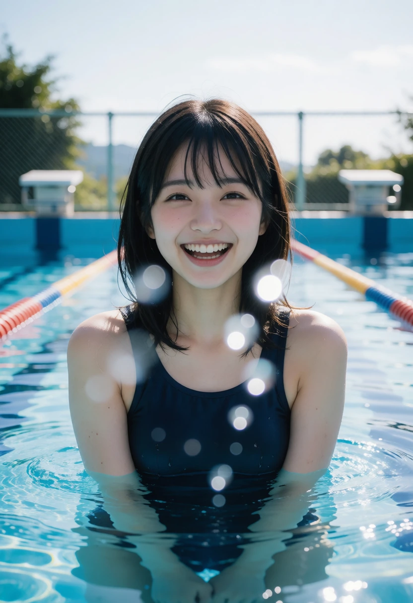 学校のプール・水しぶきの前ボケ