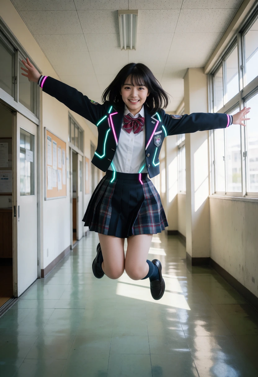 学校の廊下・サイバー近未来制服