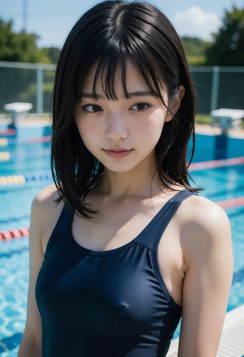 学校のプール・肩に残る水滴