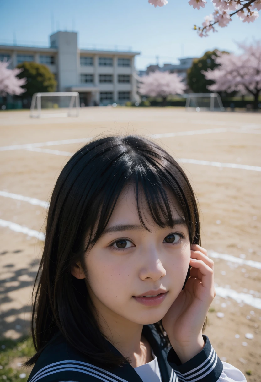 校庭・汗を拭う