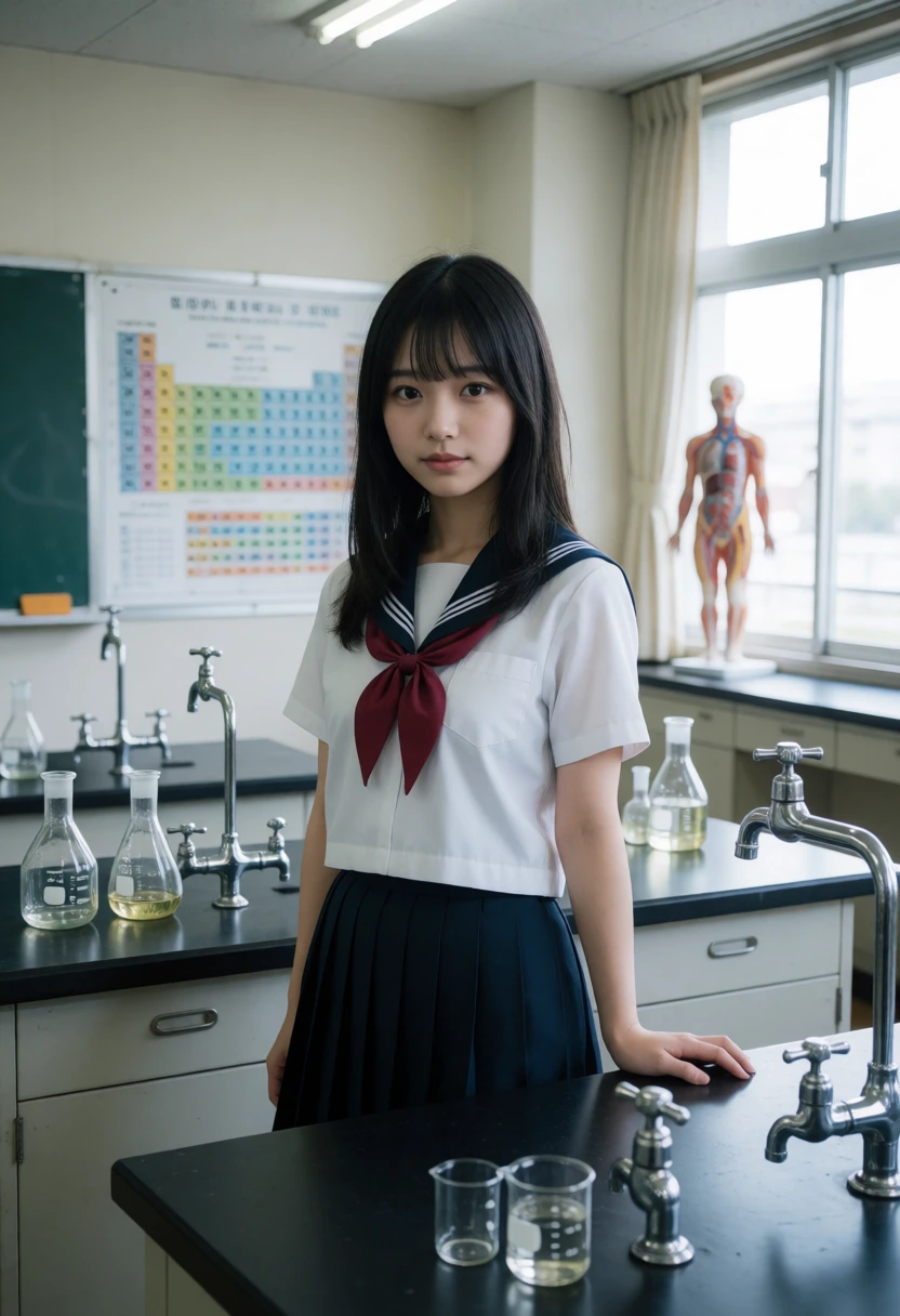 理科室・蛍光灯の硬い光