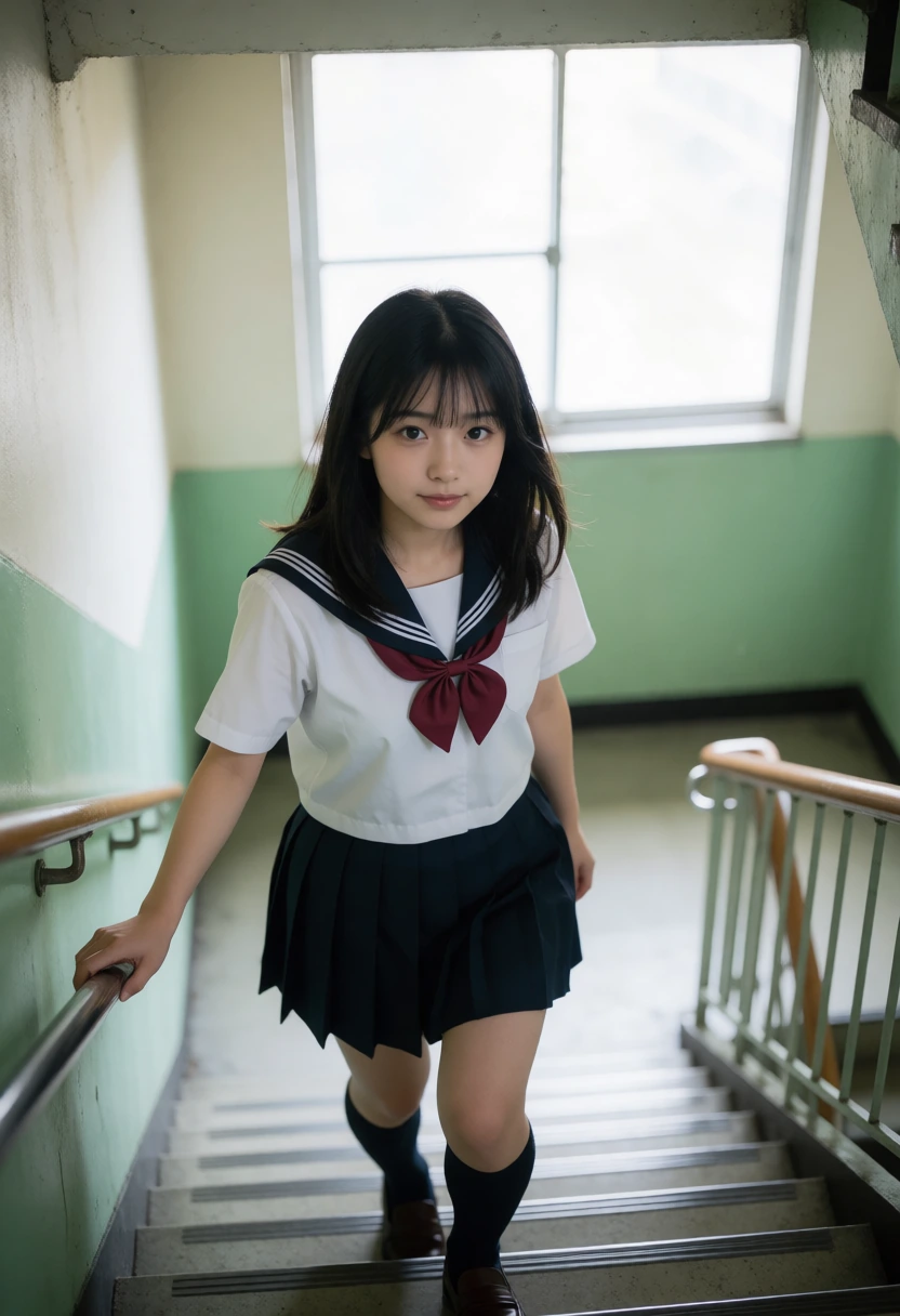学校の階段・階段を駆け下りる