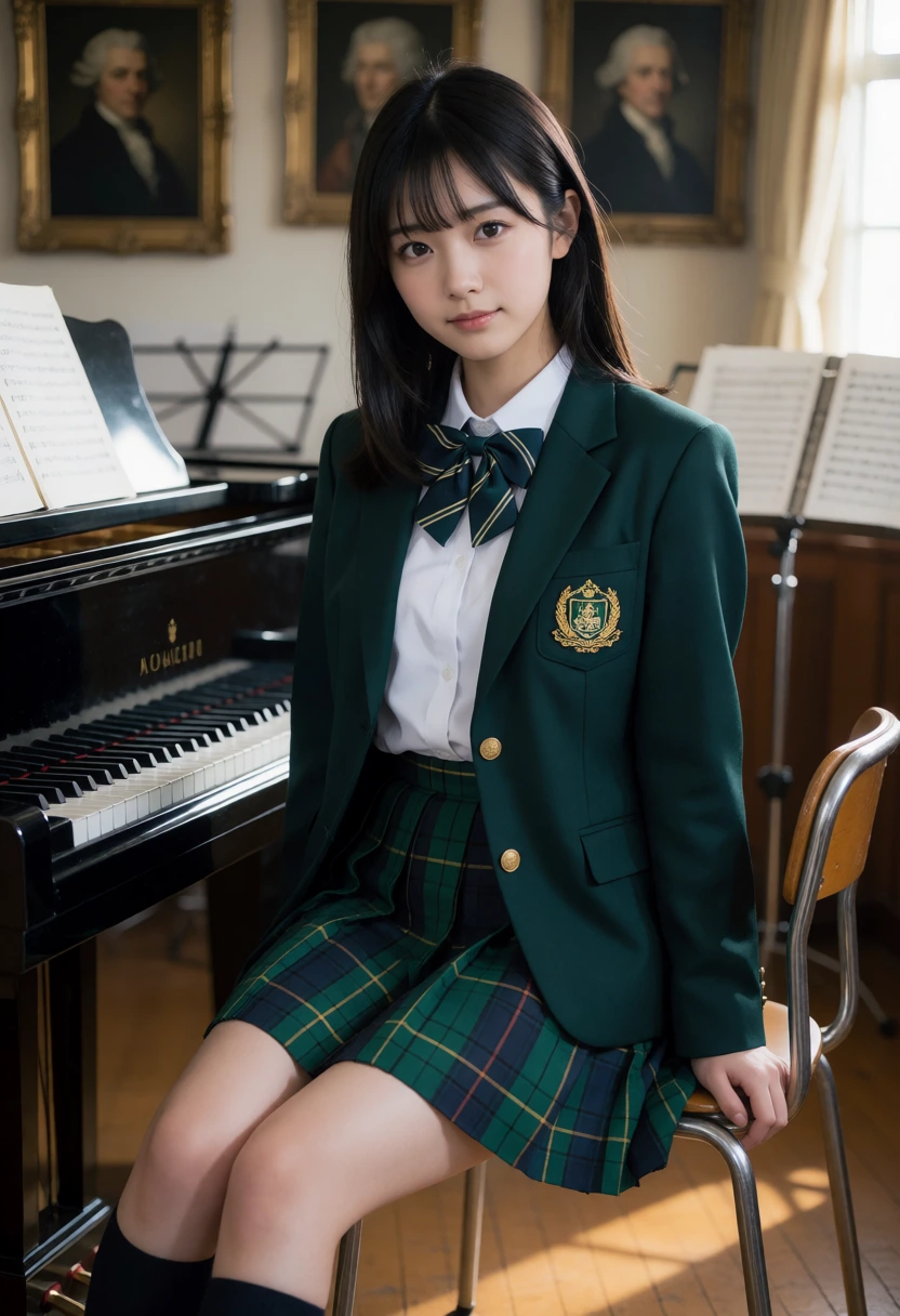 音楽室・深緑ブレザー+校章