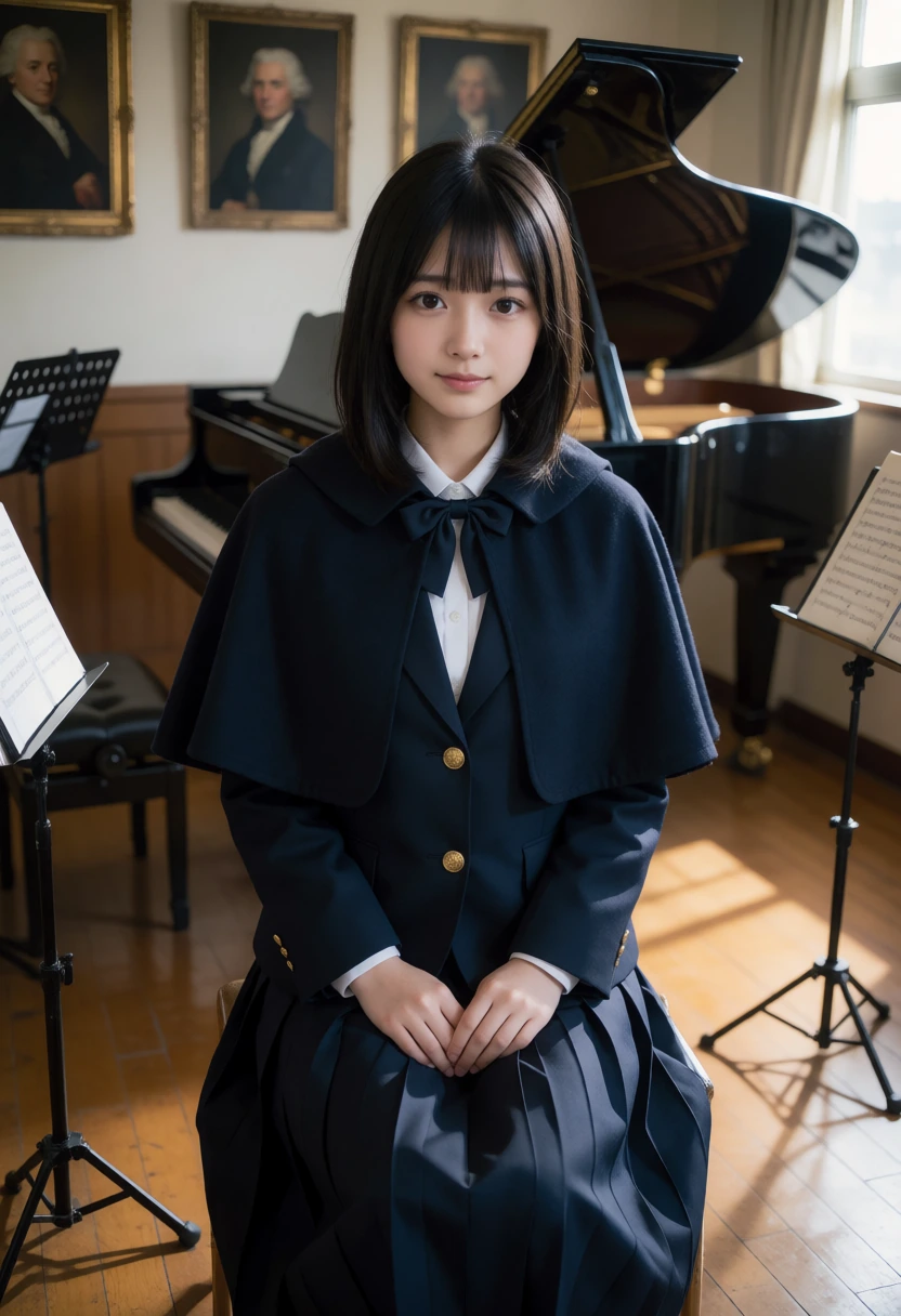 音楽室・ケープ付き冬制服