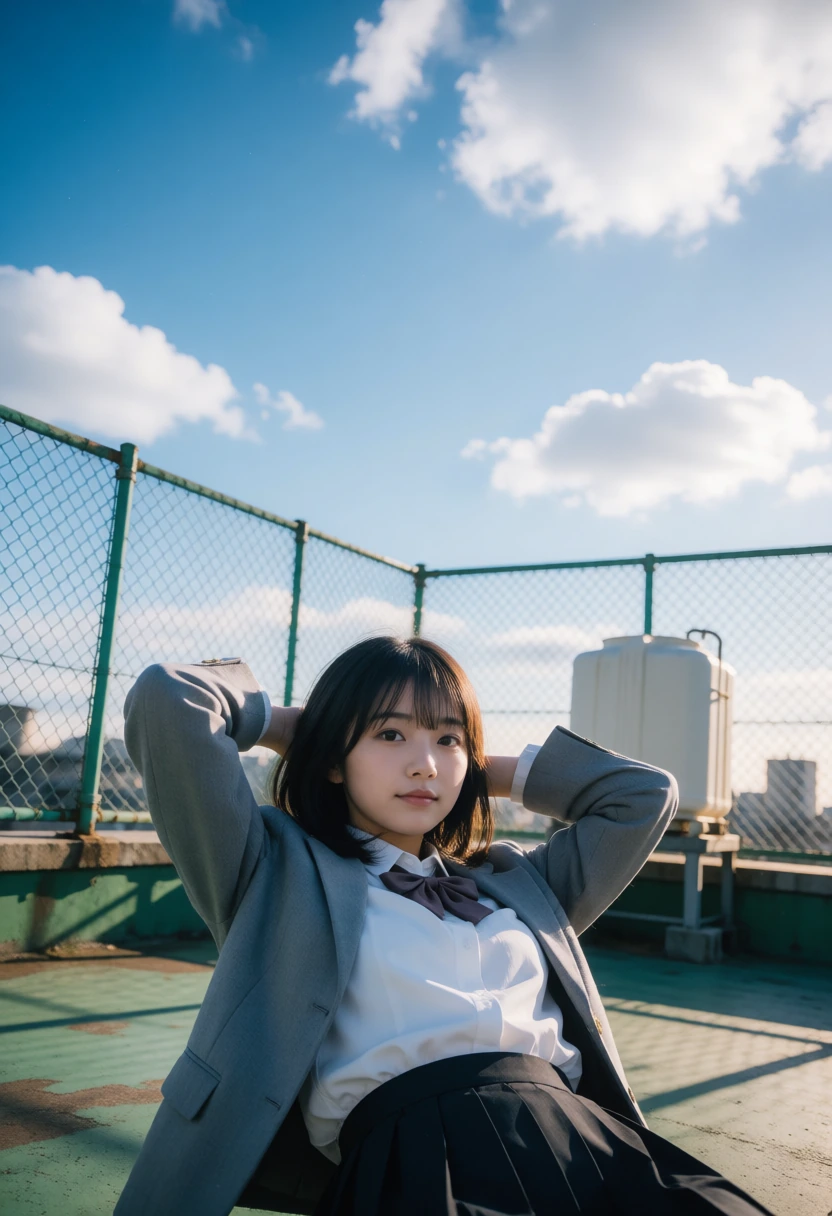 屋上・グレーブレザー