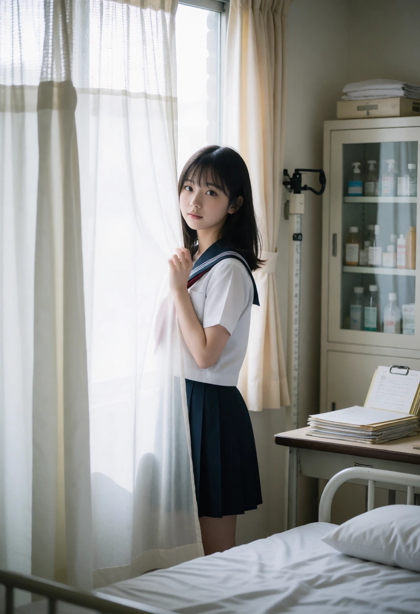 保健室・カーテン越しの影
