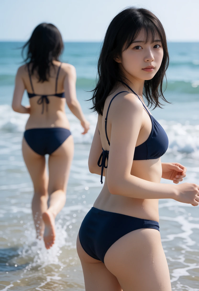 波際を走り振り返り