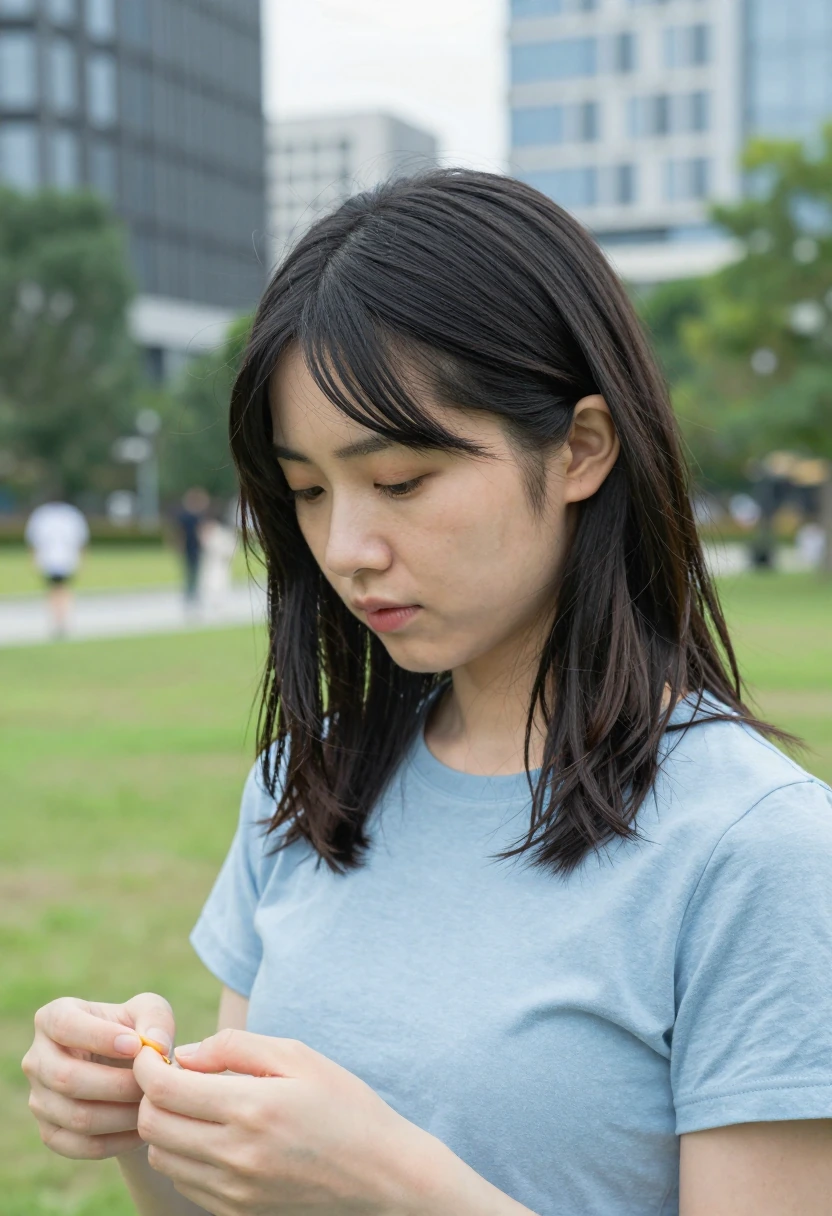 手元を見る
