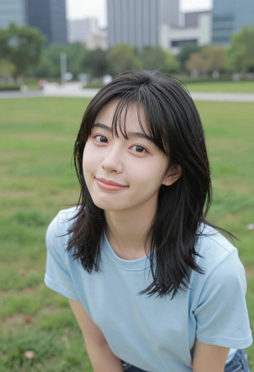 上目遣いで微笑む×見下ろし