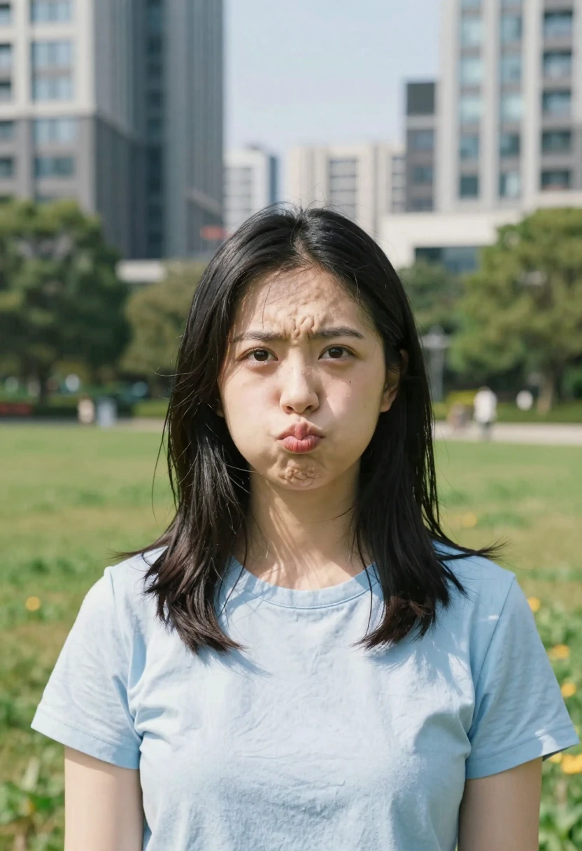 頬を膨らませる（puffed cheeks）