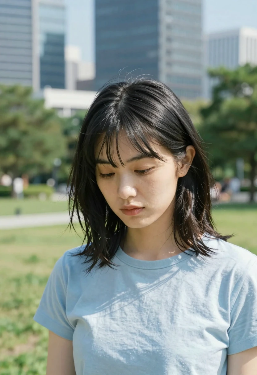 うつむき伏し目（eyes downcast）