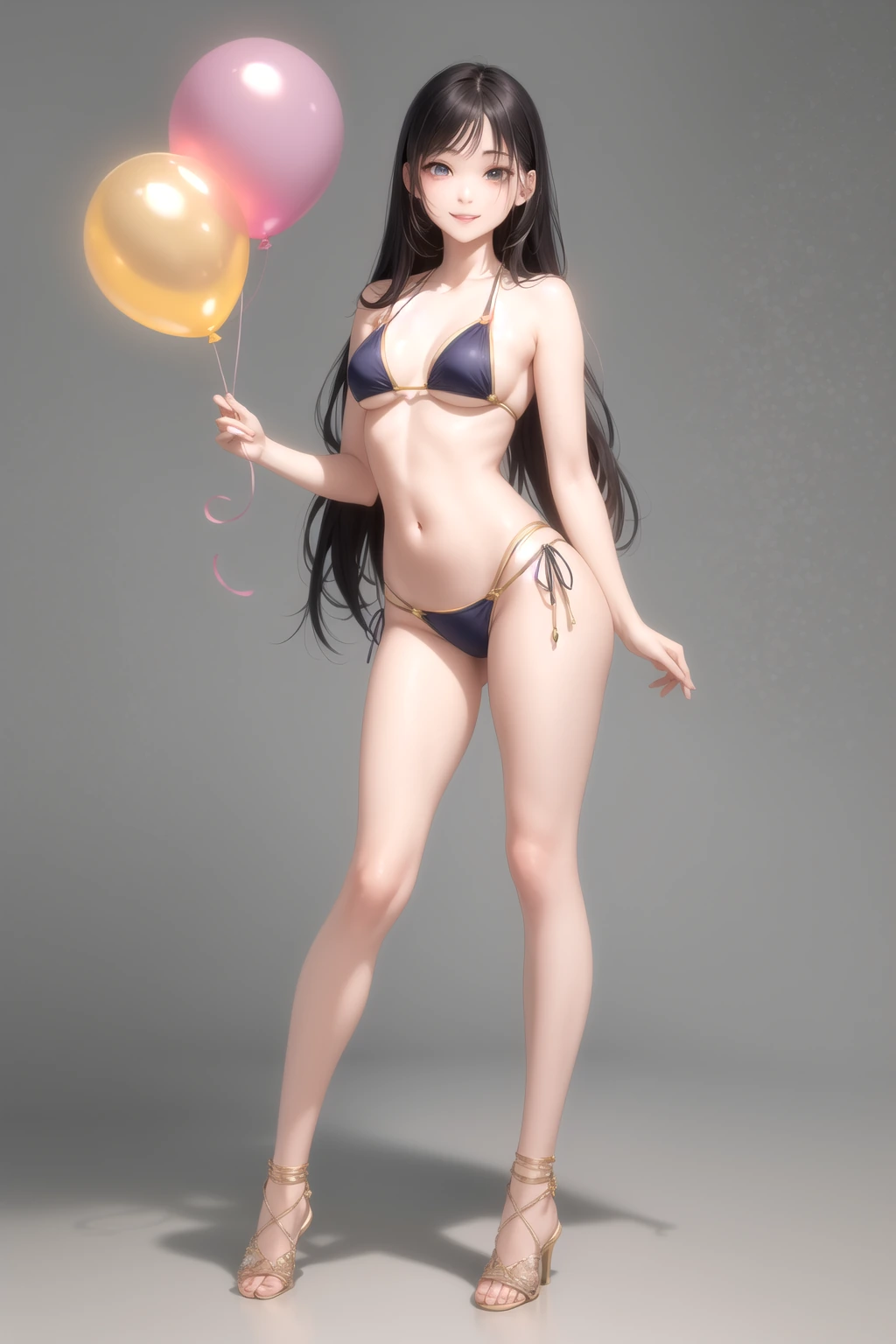 風船を持って笑う