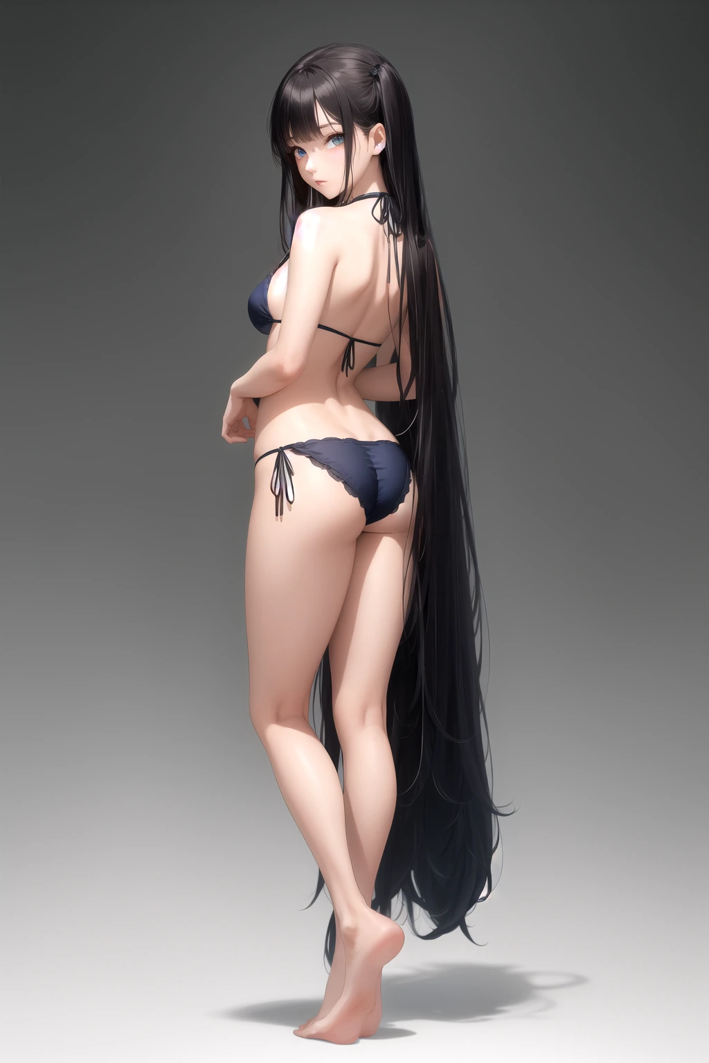 背中を見せて振り返る