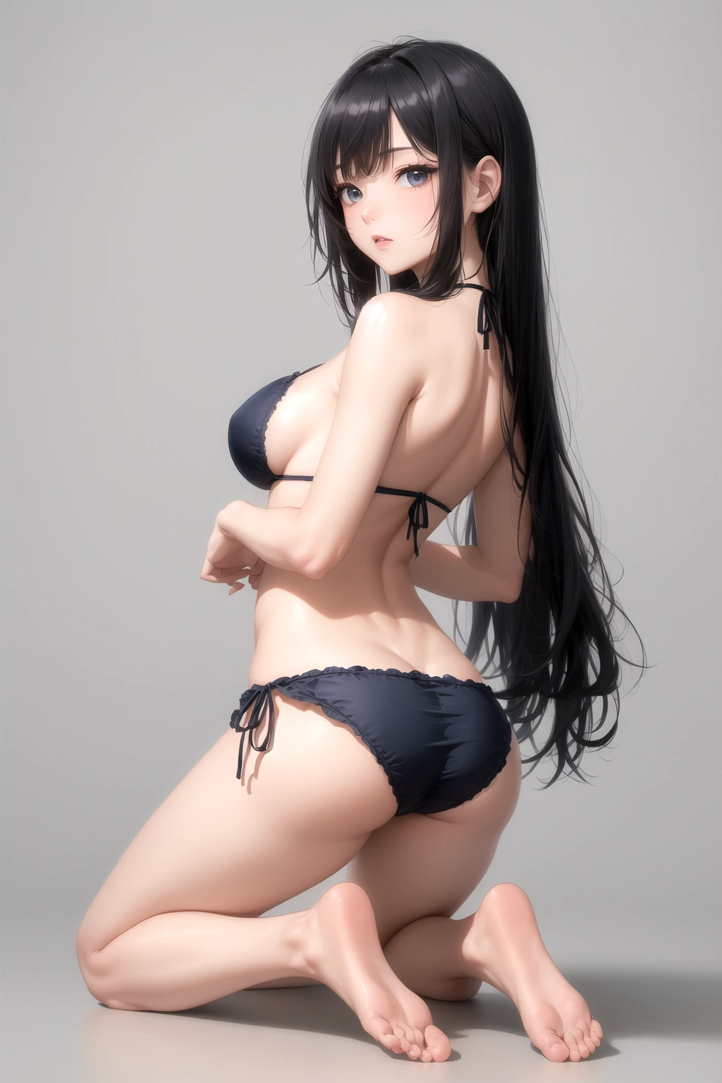 膝立ちで胸を張る