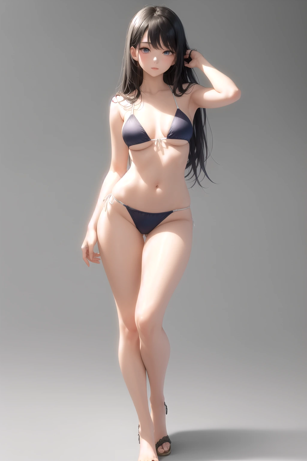 水着の紐を結び直す