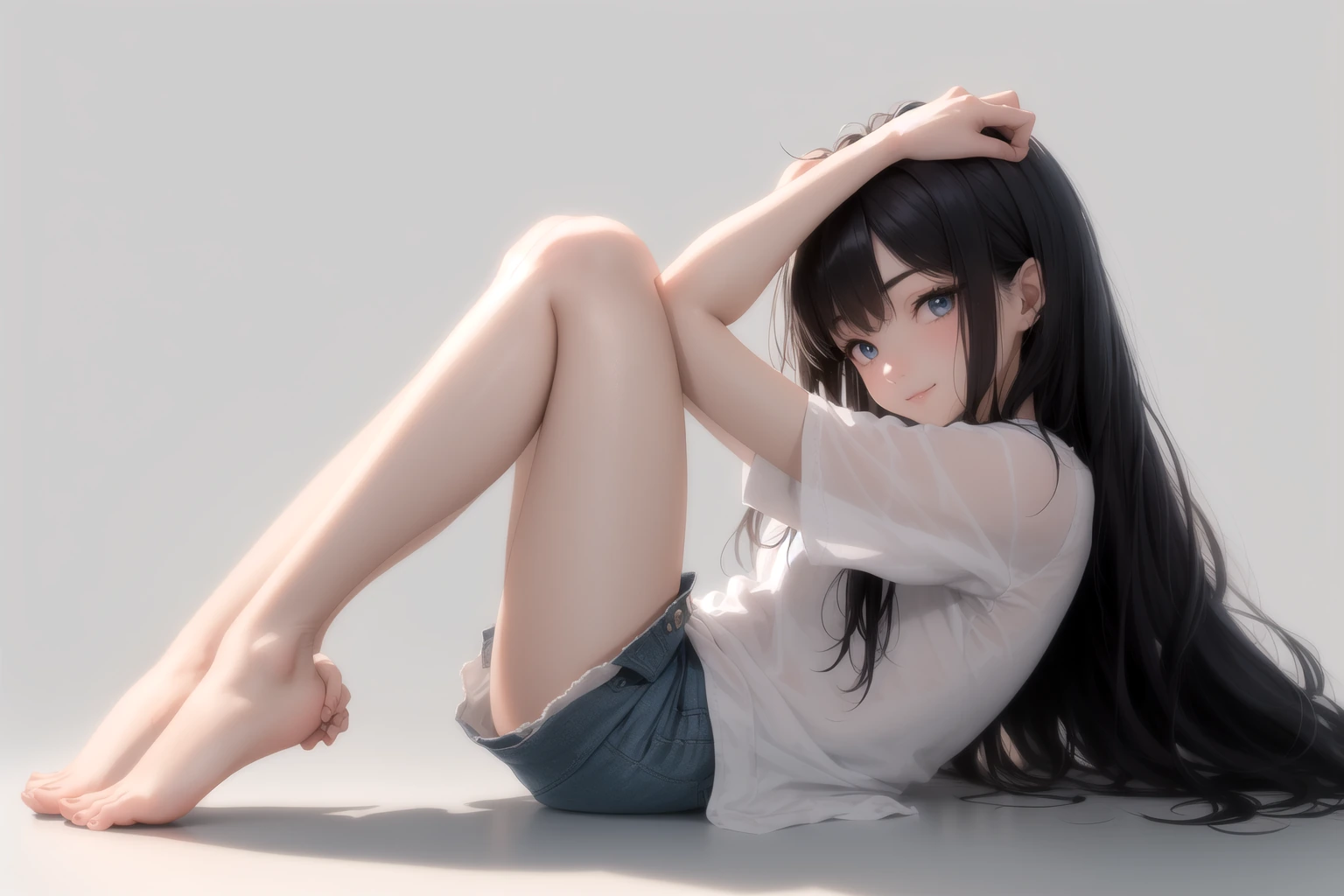 横向きで頬杖