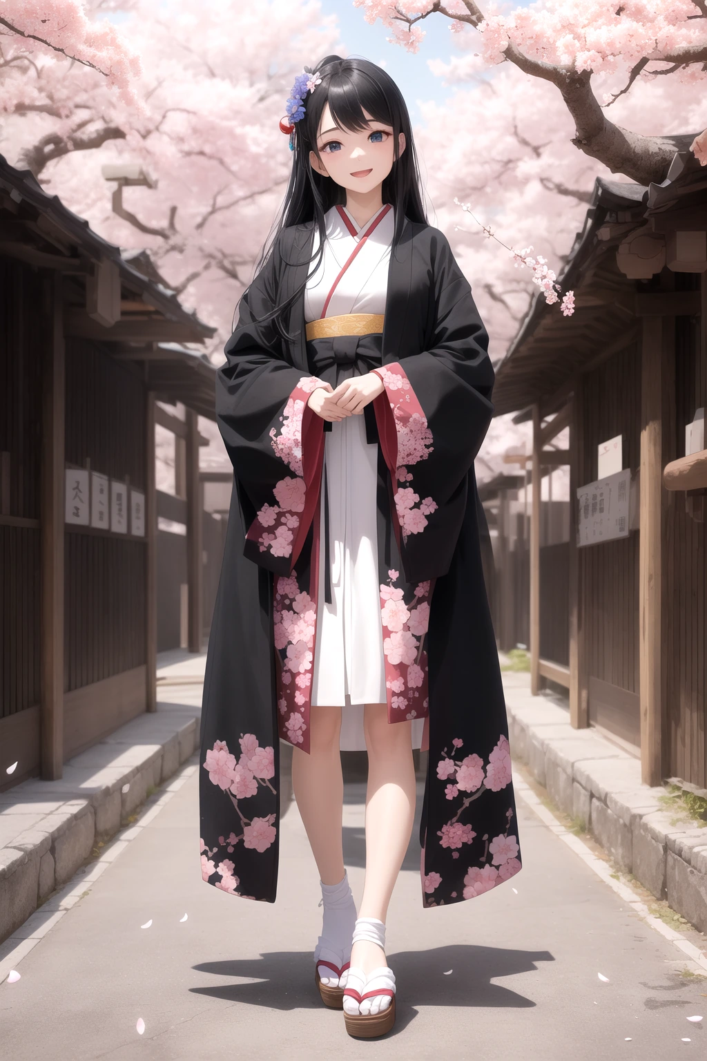 満開の桜の下