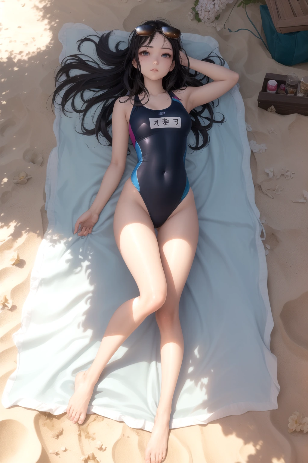 海辺で寝転ぶ