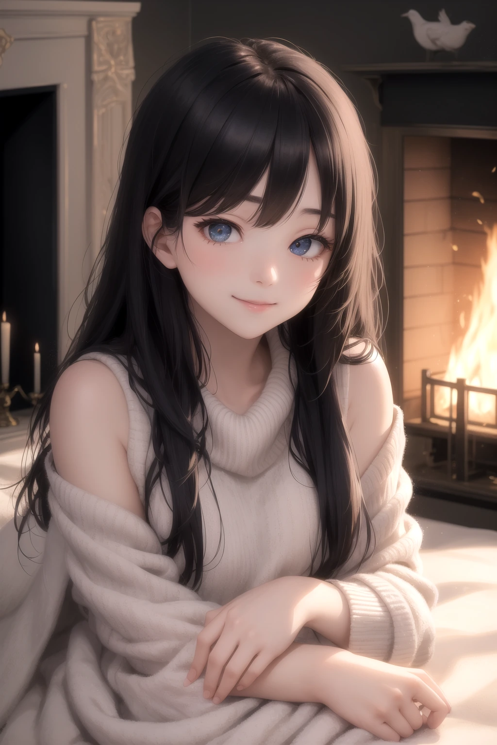暖炉の前