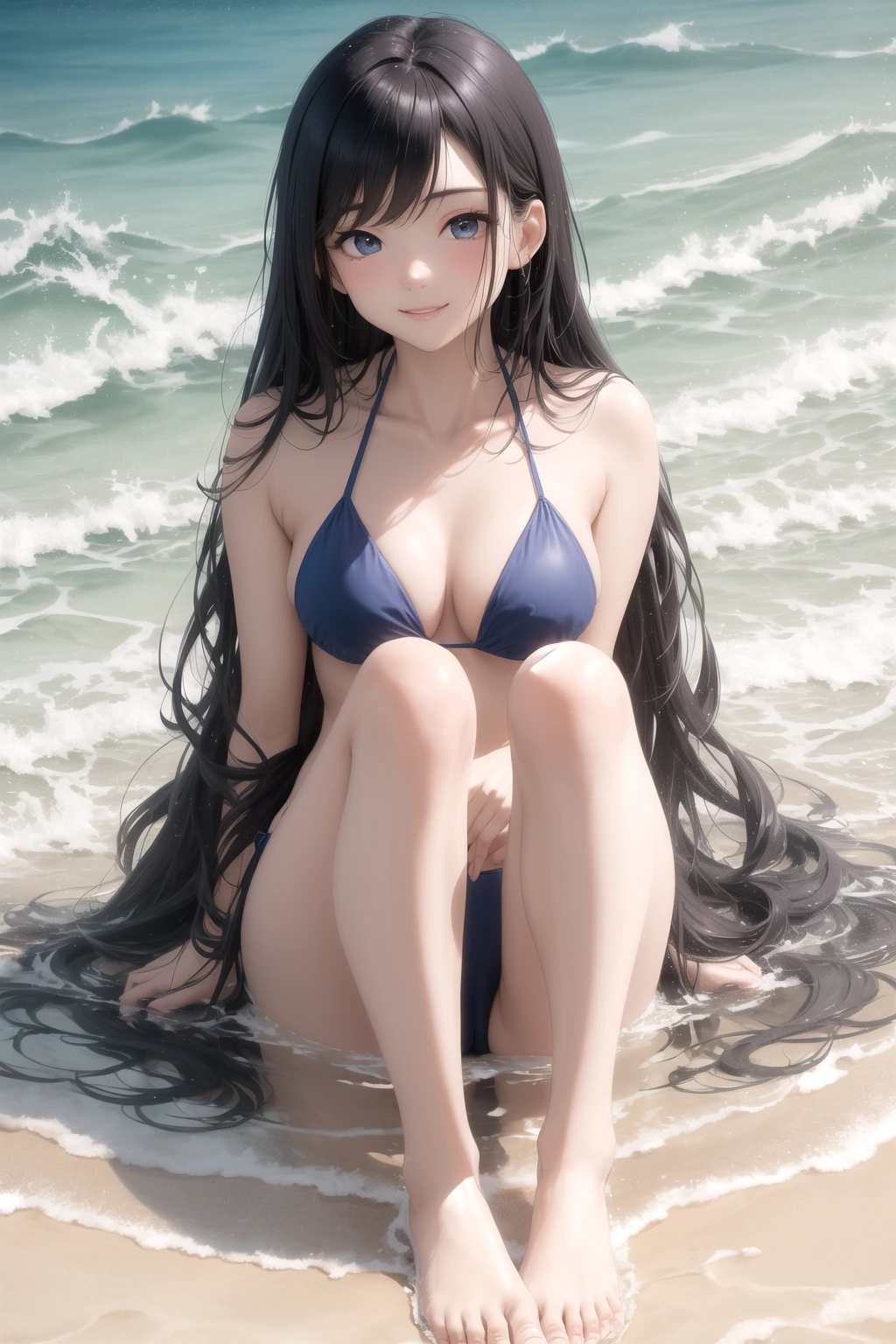 砂浜で足だけ海水に