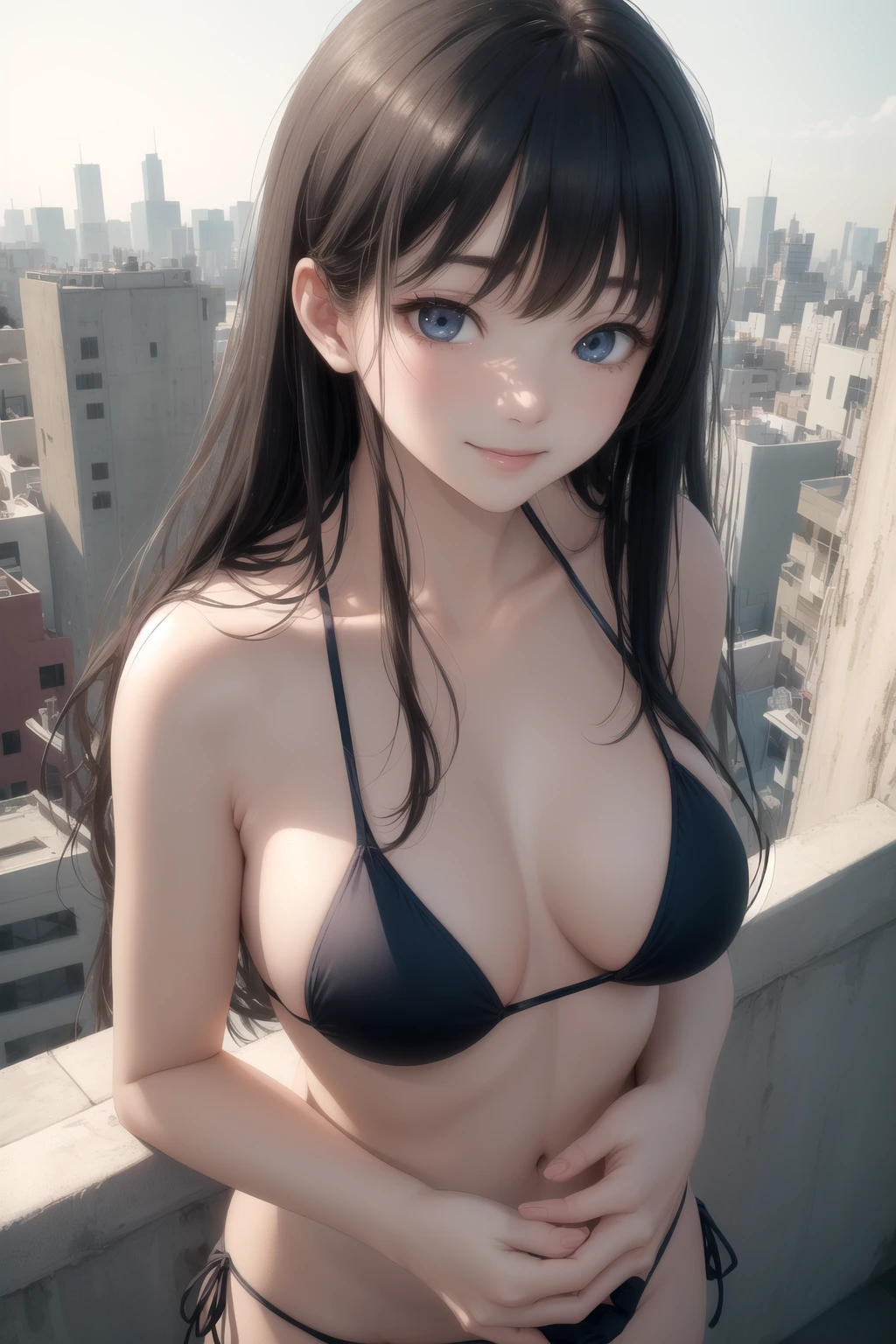 屋上から街を見下ろす横顔