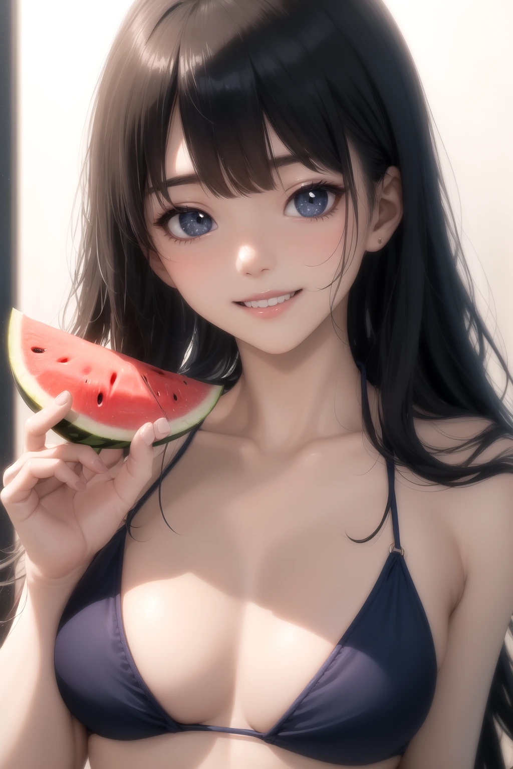 スイカを持って笑顔